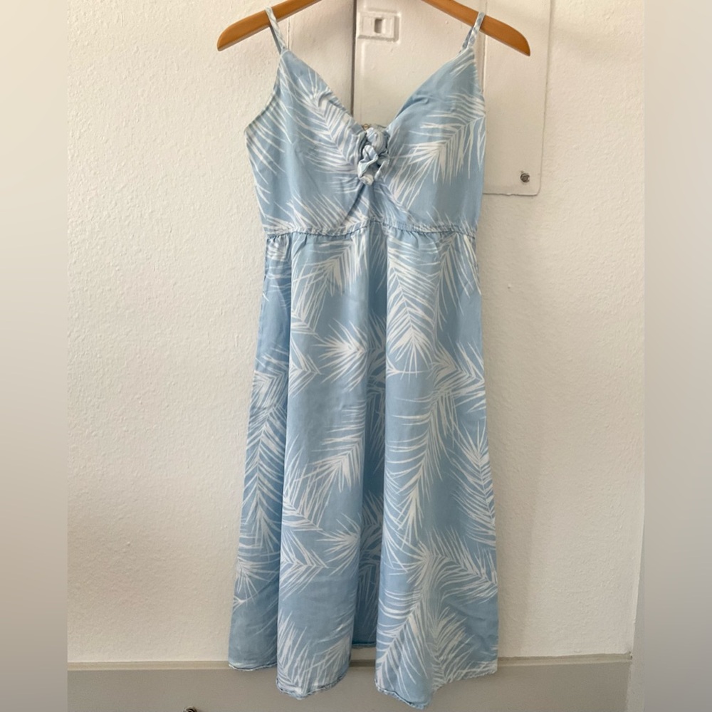 Mango Women Striped Lyocell Midi Dress - Light Blue White Tropical Print, Small